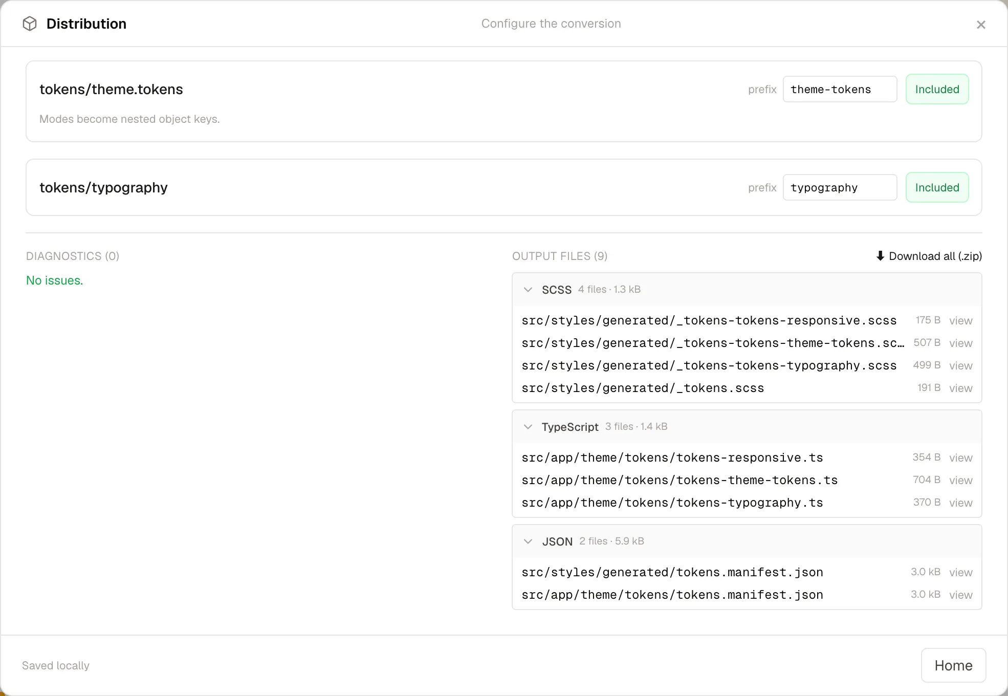 Build report: SCSS and TypeScript written to different folders