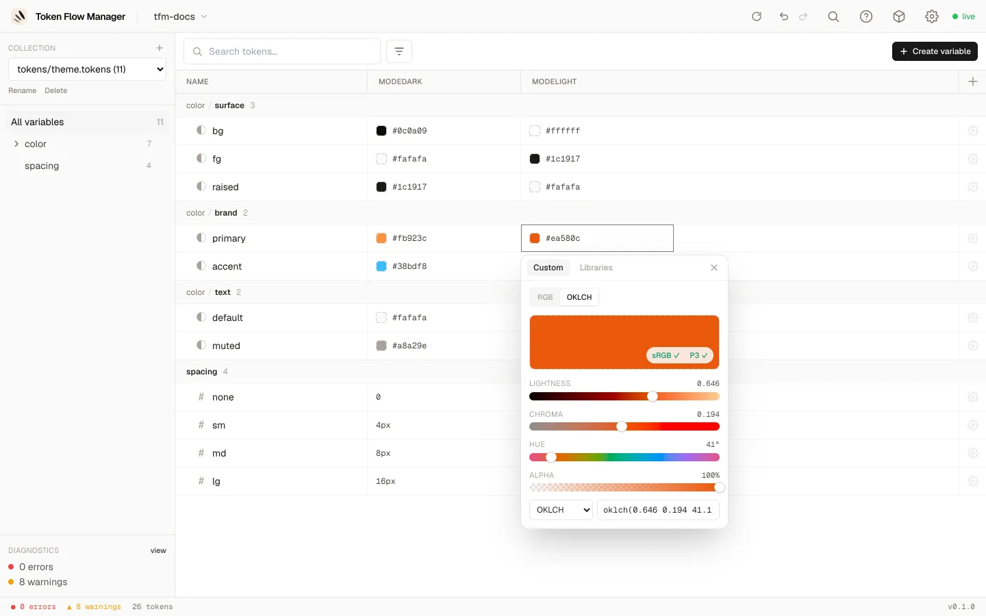 Colour picker, OKLCH mode