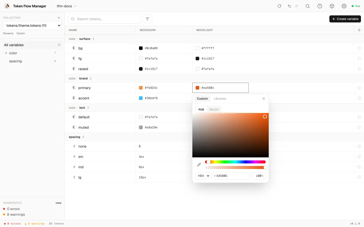 Colour picker, RGB mode